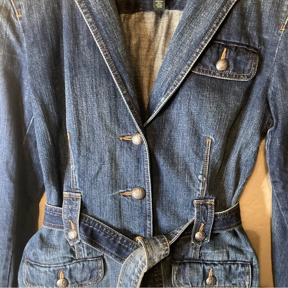 Lauren Ralph Lauren VTGE‎ Y2K Size Medium Denim Belted Blazer Jacket Button - Picture 3 of 15
